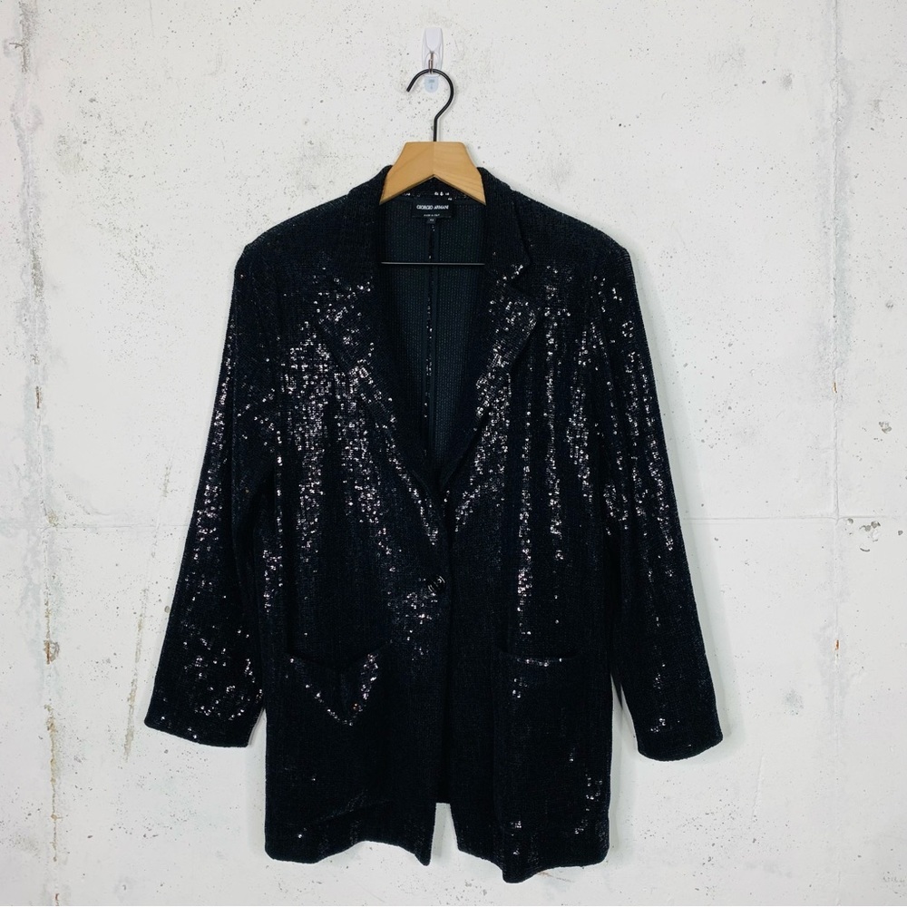 Giorgio’s Armani Sequin Metallic Black Oversize Blazer Jacket Size 44 - Picture 1 of 15